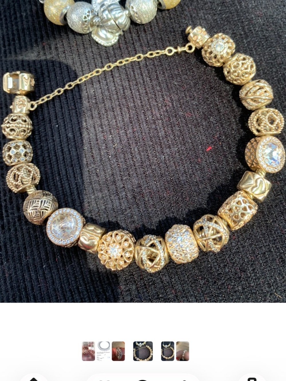 Gold Bead Charm Bracelet with Sparkling Accents